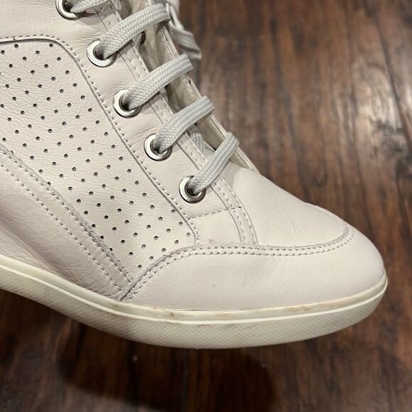 geox eleni wedge sneaker white Italian leather Euro size 40 US  size 8.5 in EUC - Picture 3 of 13